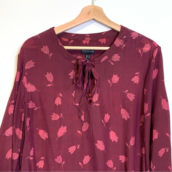 Long Tall Sally Size Red Floral Long Sleeve Blouse Size 14 - Picture 7 of 13